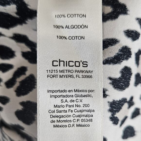 CHICO'S 2 Women 12 14 Blouse Button Up Animal Print Contrast Cuff 3/4 Sleeve 42" - Picture 7 of 7